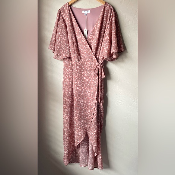 🆕 She + Sky Leopard Print Mauve Midi Tie Wrap Dress | L - Picture 4 of 9